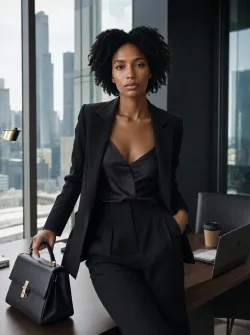 Female, adult, medium skin tone, oval face shape, symmetrical facial features, straight shoulder-length black hair, slim yet curvaceous body type, natural and polished model look.